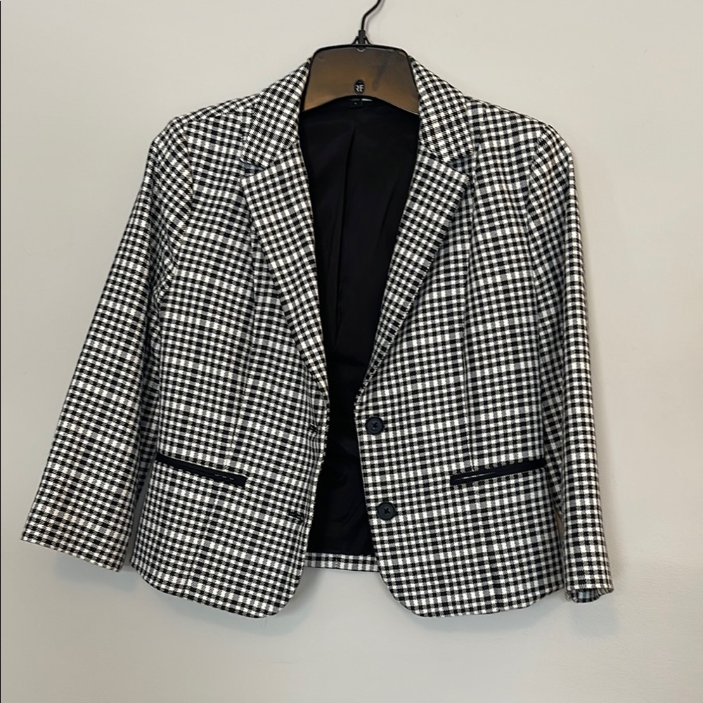 Classic Black and White Checkered Cropped Blazer from Express